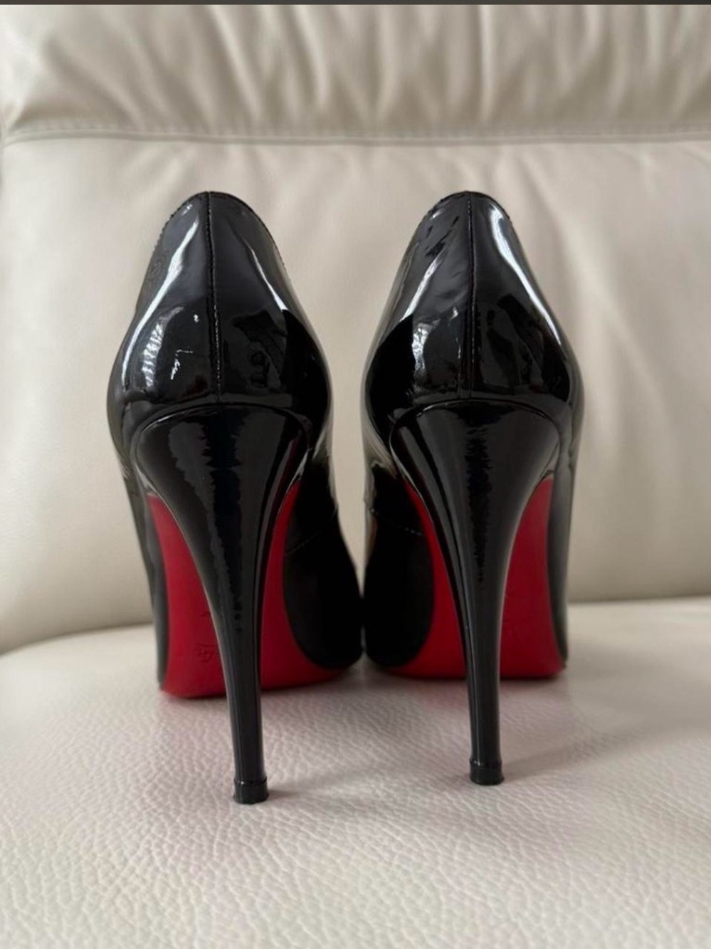 Christian Louboutin Black Patent Square Toe Pumps with Red Sole - Picture 2 of 6